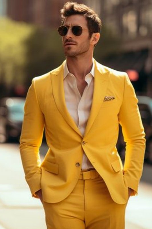Lester Stylish Yellow Peaked Lapel Prom Men Suits Lester Stylish Yellow Peaked Lapel Prom Men Suits