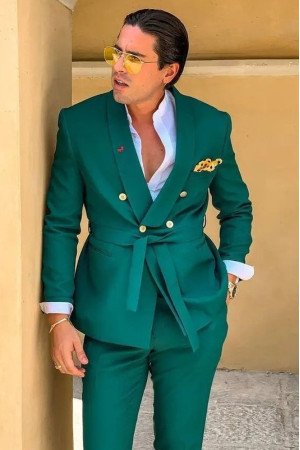 Owen Dark Green Shawl Lapel Double Breasted Close Fitting Prom Outfits Owen Dark Green Shawl Lapel Double Breasted Close Fitting Prom Outfits