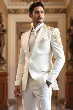Perry New Arrival White Peaked Lapel Appliques Prom Men Suits Perry New Arrival White Peaked Lapel Appliques Prom Men Suits