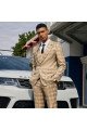 Barry Stylish Khaki Peaked Lapel Plaid Three Pieces Men Suits For Prom