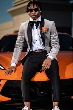 Giancarlo Gray Shawl Lapel Velvet Prom Men Suits  Giancarlo Gray Shawl Lapel Velvet Prom Men Suits