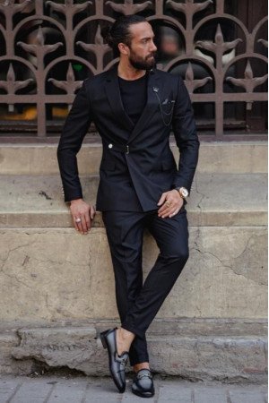 Cecil Fashion Black Notched Lapel Slim Fit Men Suits For Prom Cecil Fashion Black Notched Lapel Slim Fit Men Suits For Prom