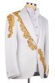 Goddard White Peaked Lapel Three Pieces Appliques Wedding Men Suits