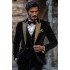 Gerard Fashion Black Velvet Three Pieces Men Suits With Gold Peaked Lapel