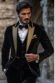Gerard Fashion Black Velvet Three Pieces Men Suits With Gold Peaked Lapel Gerard Fashion Black Velvet Three Pieces Men Suits With Gold Peaked Lapel