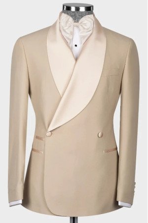 Dave Khaki Shawl Lapel Double Breasted Wedding Men Suits