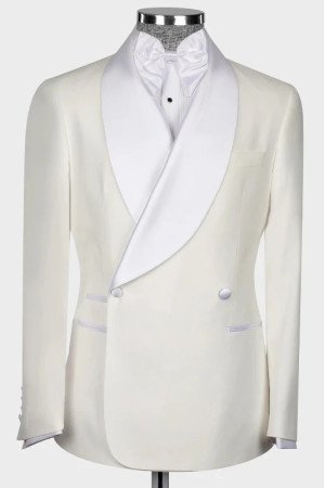 Frank White Shawl Lapel Double Breasted Wedding Men Suits