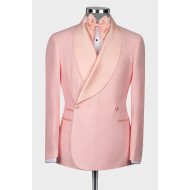 Isidore Pink Shawl Lapel Double Breasted Wedding Men Suits Isidore Pink Shawl Lapel Double Breasted Wedding Men Suits