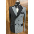 Lester Fashion Black And White Peaked Lapel Double Breasted Plaid Men Suits For Prom 