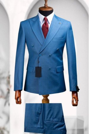 Beck Ocean Blue Peaked Lapel Double Breasted Men Suits Beck Ocean Blue Peaked Lapel Double Breasted Men Suits