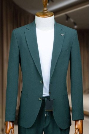 Hugo Dark Green Notched Lapel Business Men Suits