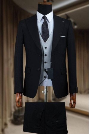 Robin Black Peaked Lapel Three Pieces Business Men Suits Robin Black Peaked Lapel Three Pieces Business Men Suits