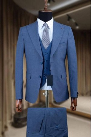 Stanford Blue Peaked Lapel Three Pieces Business Men Suits Stanford Blue Peaked Lapel Three Pieces Business Men Suits
