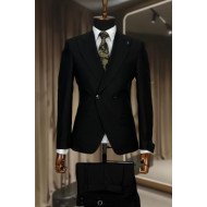 Xavier Black Peaked Lapel Double Breasted Business Men Suits Xavier Black Peaked Lapel Double Breasted Business Men Suits