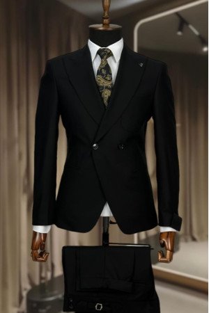 Xavier Black Peaked Lapel Double Breasted Business Men Suits Xavier Black Peaked Lapel Double Breasted Business Men Suits