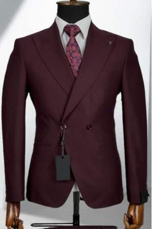 Grover Burgundy Peaked Lapel Double Breasted Business Men Suits Grover Burgundy Peaked Lapel Double Breasted Business Men Suits