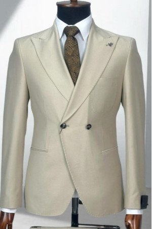 Hunter Khaki Peaked Lapel Double Breasted Business Men Suits