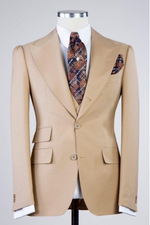 Albert Khaki Peaked Lapel Three Pieces Business Men Suits Albert Khaki Peaked Lapel Three Pieces Business Men Suits