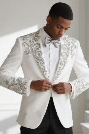 Gavin Chic White Peaked Lapel Appliques Men Suits For Prom