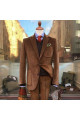 Jensen Fashion Brown Notched Lapel Corduroy Men Suits For Prom