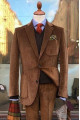Jensen Fashion Brown Notched Lapel Corduroy Men Suits For Prom
