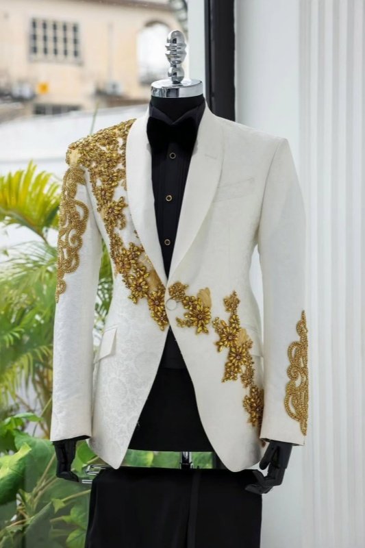 Aiden Newest White Jacquard Shawl Lapel Appliques Wedding Men Suits Aiden Newest White Jacquard Shawl Lapel Appliques Wedding Men Suits