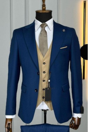 Webb Blue Peaked Lapel Three Pieces Business Men Suits Webb Blue Peaked Lapel Three Pieces Business Men Suits