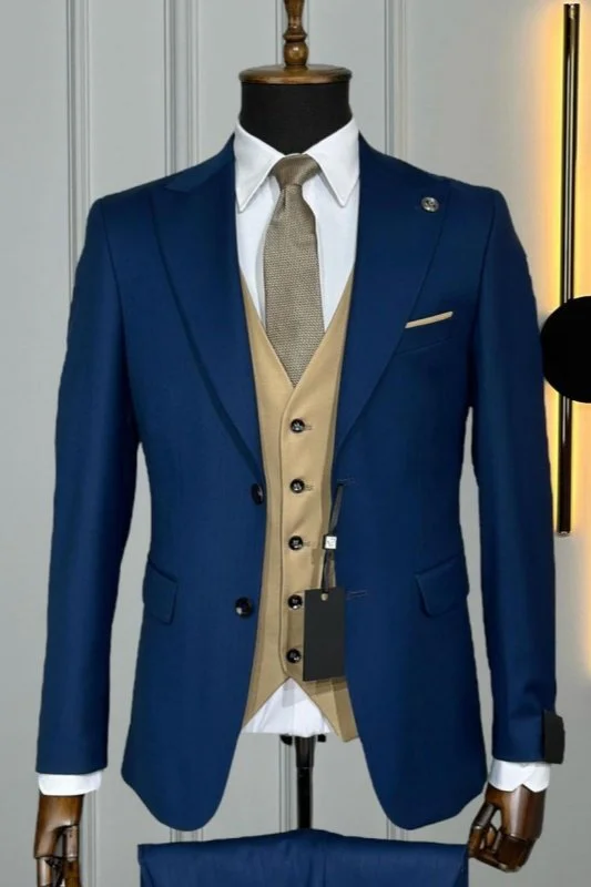 Popular Sky Blue Peaked Lapel Slim Men's Three-Piece Suits main image 0