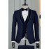 Amber Chic Dark Navy Shawl Lapel Three Pieces Wedding Men Suits