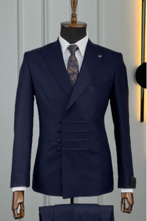 Berg Chic Dark Navy Peaked Lapel Business Men Suits