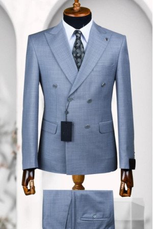 Malcolm Sky Blue Peaked Lapel Double Breasted Business Men Suits Malcolm Sky Blue Peaked Lapel Double Breasted Business Men Suits