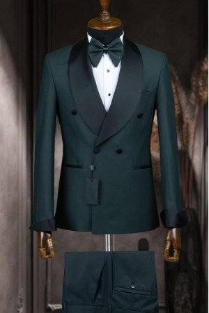 Nathaniel Dark Green Shawl Lapel Double Breasted Wedding Men Suits Nathaniel Dark Green Shawl Lapel Double Breasted Wedding Men Suits