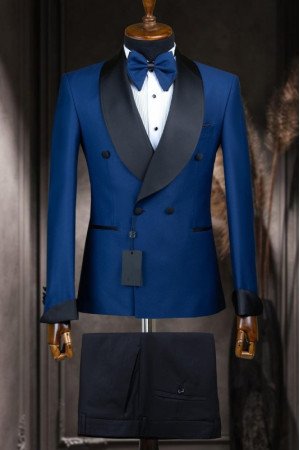 Page Royal Blue Shawl Lapel Double Breasted Wedding Men Suits Page Royal Blue Shawl Lapel Double Breasted Wedding Men Suits