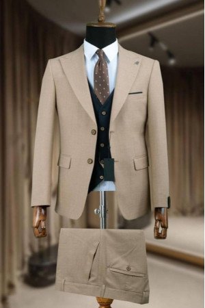 Quentin Khaki Peaked Lapel Three Pieces Business Men Suits Quentin Khaki Peaked Lapel Three Pieces Business Men Suits