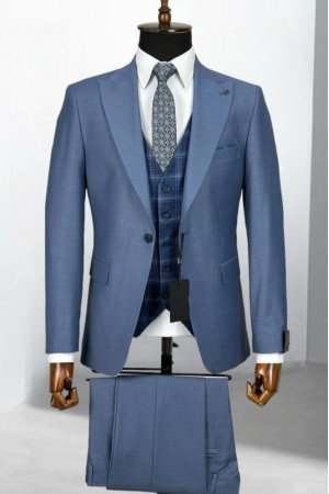 Rhodes Ocean Blue Peaked Lapel Three Pieces Business Men Suits Rhodes Ocean Blue Peaked Lapel Three Pieces Business Men Suits