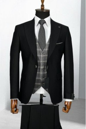 Sampson Black Peaked Lapel Three Pieces Business Men Suits Sampson Black Peaked Lapel Three Pieces Business Men Suits