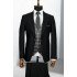 Sampson Black Peaked Lapel Three Pieces Business Men Suits