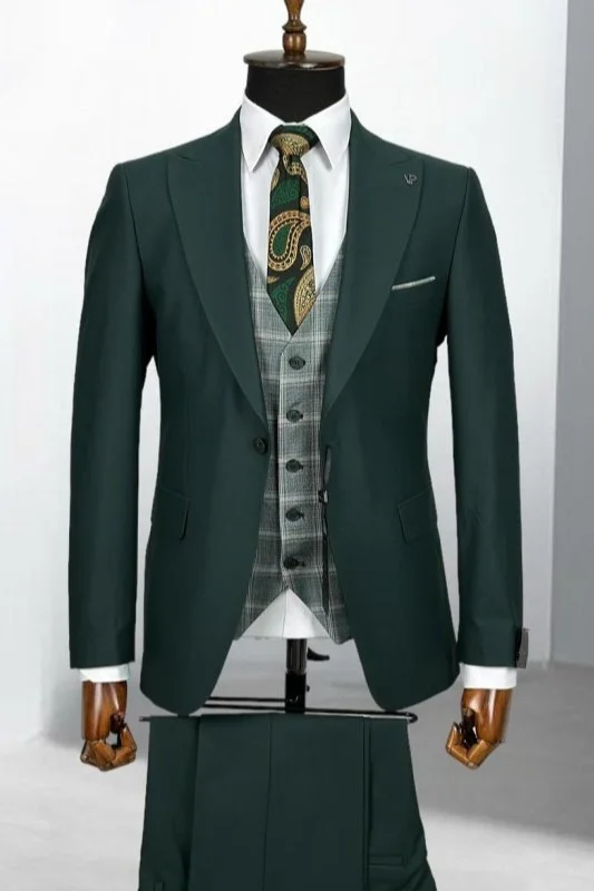Green Peaked Lapel 3 Piece Business Men Suit main image 1