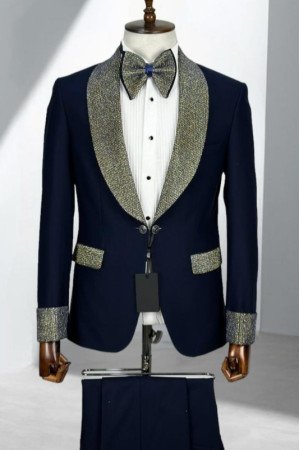 Calvin Dark Blue Shawl Lapel Wedding Men Suits Calvin Dark Blue Shawl Lapel Wedding Men Suits