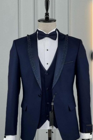 Jaden Dark Blue Peaked Lapel Three Pieces Wedding Men Suits Jaden Dark Blue Peaked Lapel Three Pieces Wedding Men Suits