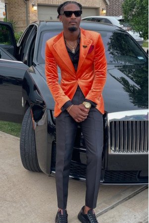 Adair Orange Notched Lapel Velvet Men Suits Adair Orange Notched Lapel Velvet Men Suits