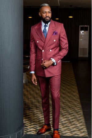 Harlan Red Peaked Lapel Double Breasted Striped Men Suits