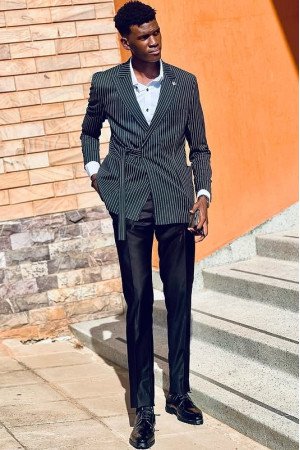 Nat Black Striped Peaked Lapel Men Suits Nat Black Striped Peaked Lapel Men Suits