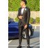 Palmer Black Peaked Lapel Jacquard Wedding Men Suits