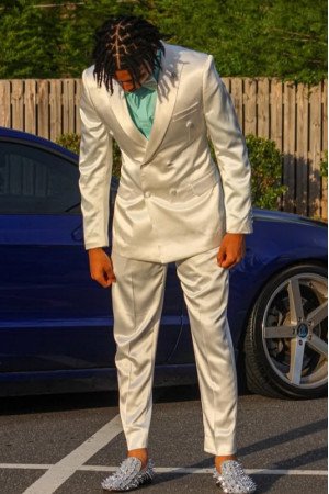 Quincy Ivory Satin Peaked Lapel Double Breasted Men Suits Quincy Ivory Satin Peaked Lapel Double Breasted Men Suits