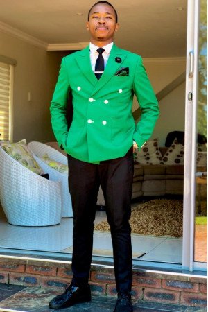 Harley Green Peaked Lapel Double Breasted Prom Men Suits