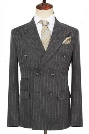 Carey Gray Peaked Lapel Double Breasted Striped Business Men Suits Carey Gray Peaked Lapel Double Breasted Striped Business Men Suits