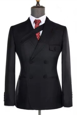 Davis Chic Black Peaked Lapel Double Breasted Business Men Suits Davis Chic Black Peaked Lapel Double Breasted Business Men Suits