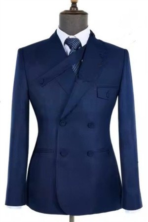 Edison Dark Blue Peaked Lapel Double Breasted Business Men Suits