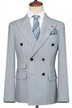 Frank Light Gray Peaked Lapel Double Breasted Business Men Suits